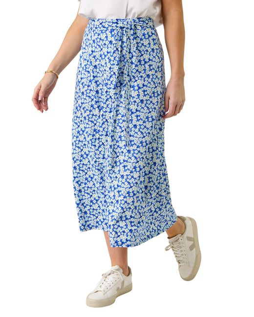 Roman Blue Petite Ditsy Floral Tie Waist Skirt
