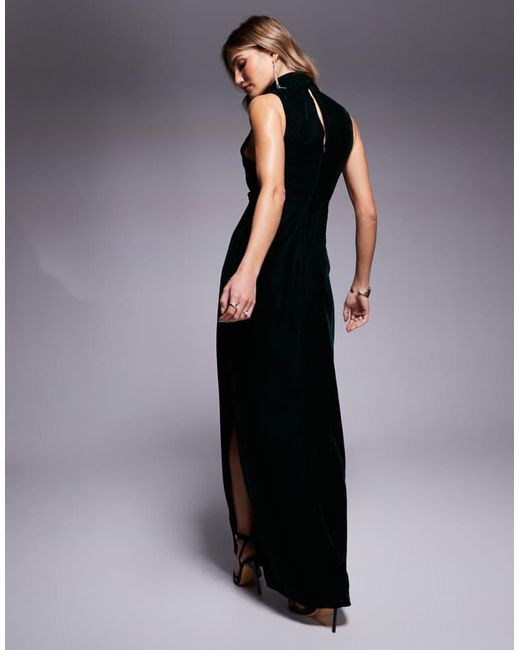 ASOS Black Velvet Funnel Neck Maxi Dress With Cut Out