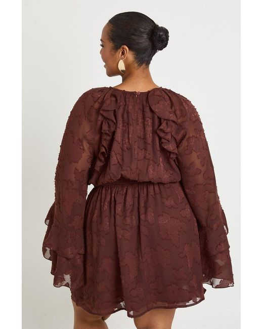 Boohoo Red Plus Burnout Floral Ruffle Smock Dress