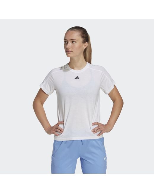Adidas Originals White Aeroready Train Essentials Minimal Branding Crewneck Tee