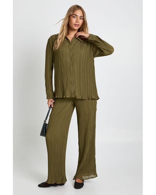 Boohoo Green Plisse Wide Leg Pants