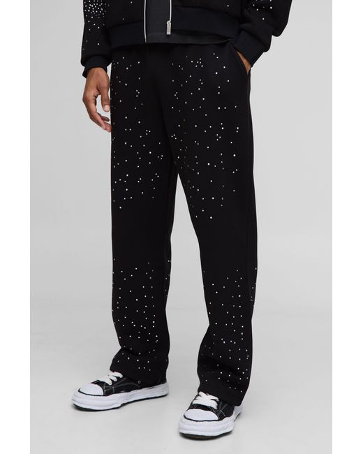 BoohooMAN Black Baggy Fit Rhinestone Joggers for men