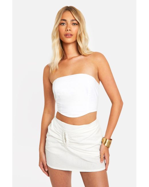 Boohoo White Cut Out Detail Linen Look Mini Skirt