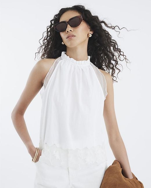 River Island White Cami Top Sleeveless Lace Hem