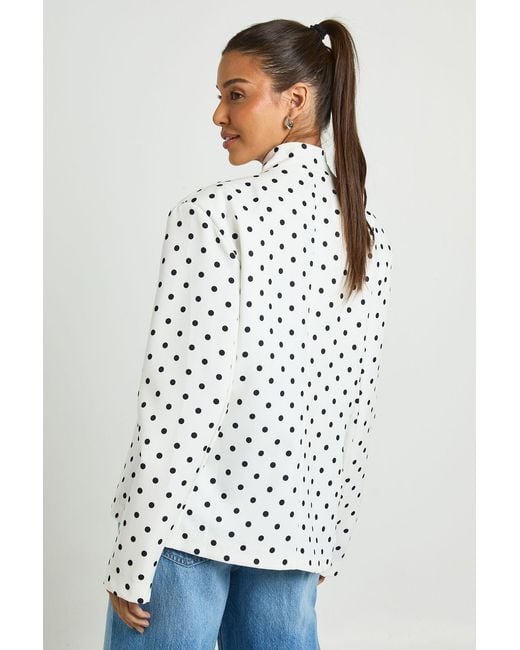 Boohoo White Polka Dot High Fastening Wrap Blazer