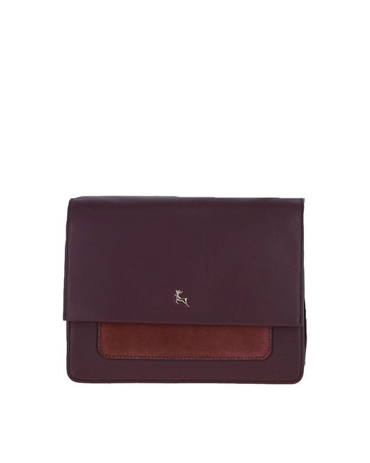Ashwood Leather Purple 'Fabrizia' Two Sections Shoulder Bag