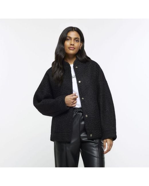 Black wool clearance bomber jacket womens