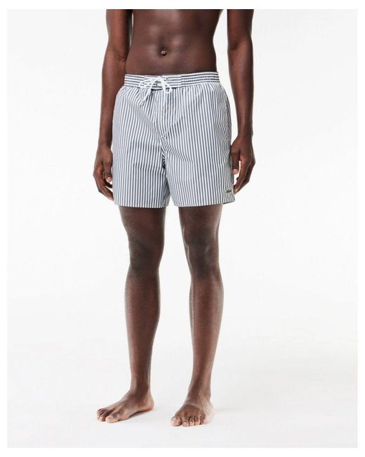 Lacoste Gray Striped Swimming Shorts for men