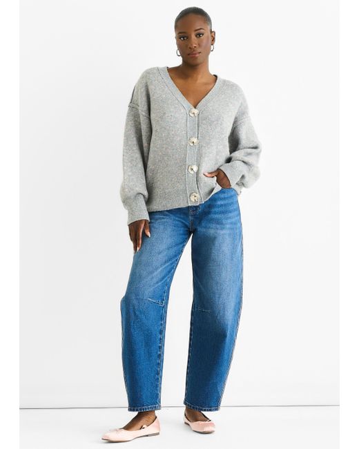 Gini London Blue Grauer Fleckenbunt-Druck Knopf-Cardigan Look Pullover