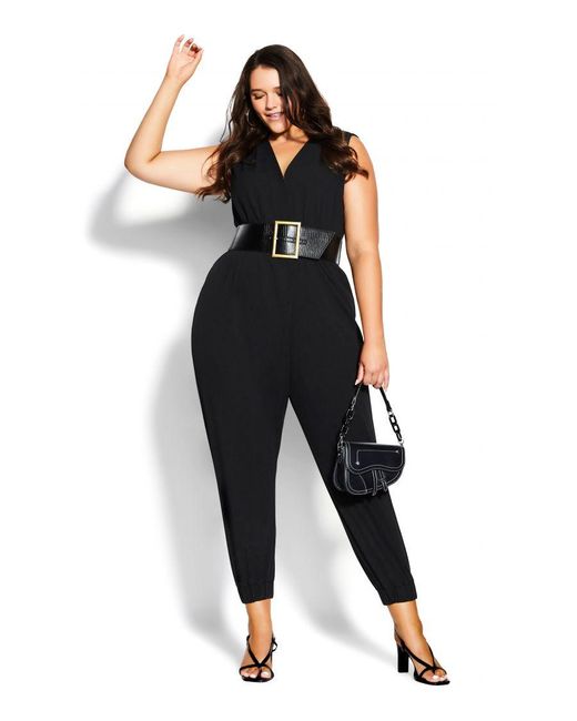 City Chic Black Plus Size In Bloom Jumpsuit Playsuit V-neck