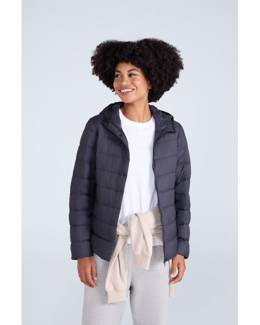 Mountain Warehouse Blue Lightweight Down Jacket Packable Water Resistant Hooded Winter Coat Polyamide