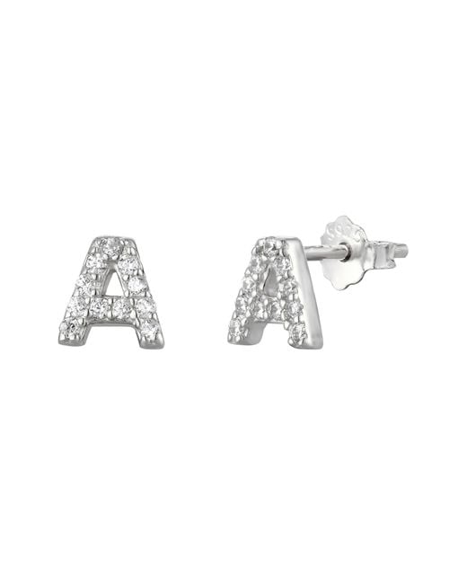 The Jewellery Stockroom Metallic Sterling Cubic Zirconia Initial Stud Earrings