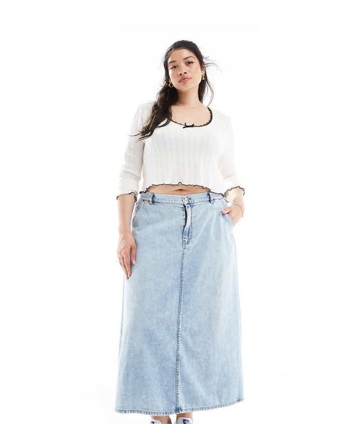 ONLY Blue Denim Midi Skirt