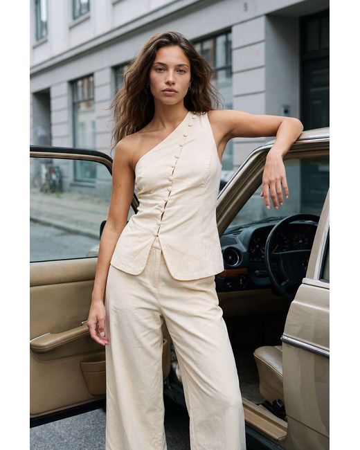 Boohoo Black Linen Look One Shoulder Top