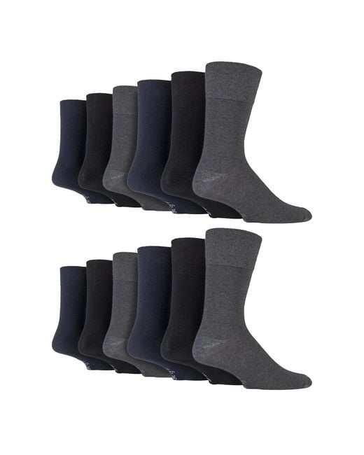 Gentle Grip Black 12 Pairs Loose Top Socks for men