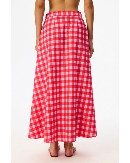 Penti Red Cotton Gingham Maxi Skirt