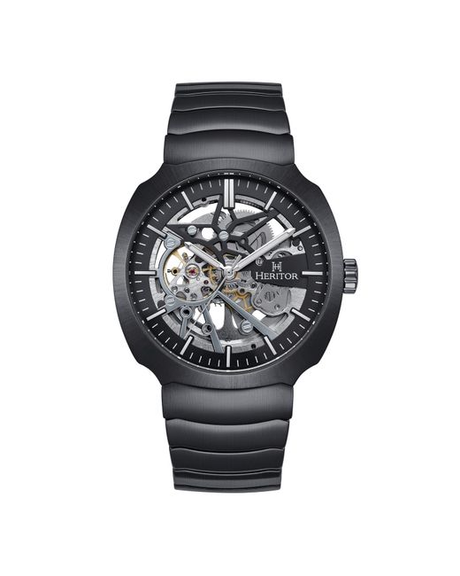 Heritor Black Magnus Stainless Steel-Band Watch for men