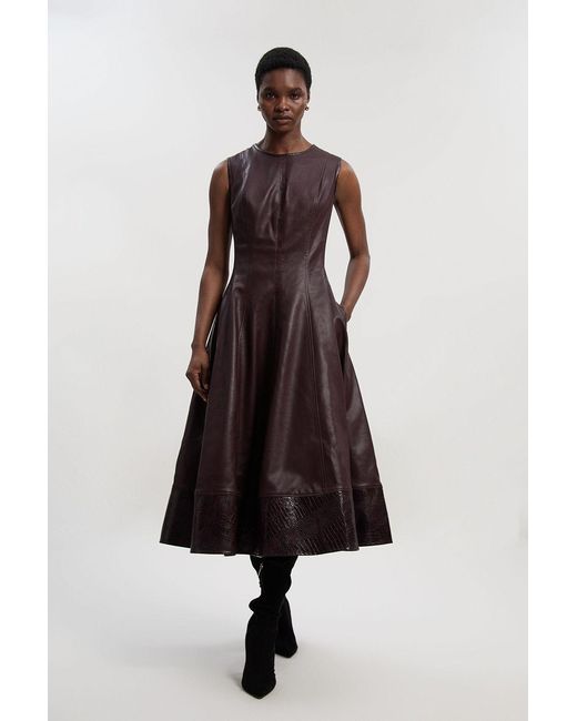 Karen Millen Blue Faux Leather Croc Full Midi Dress