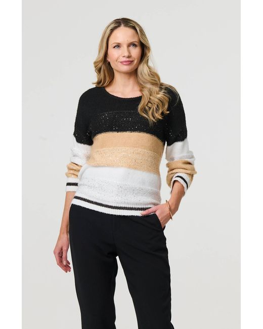 Izabel London Gray Colour Block Drop Shoulder Knit Jumper
