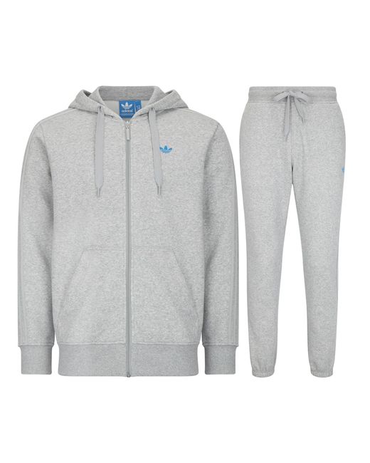 Adidas Gray Originals Classic Trefoil Full Zip Tracksuit Set Cotton for men