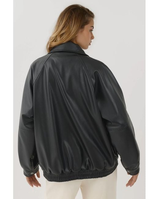Hiccup Black Oversized Faux Leather Jacket With Pockets