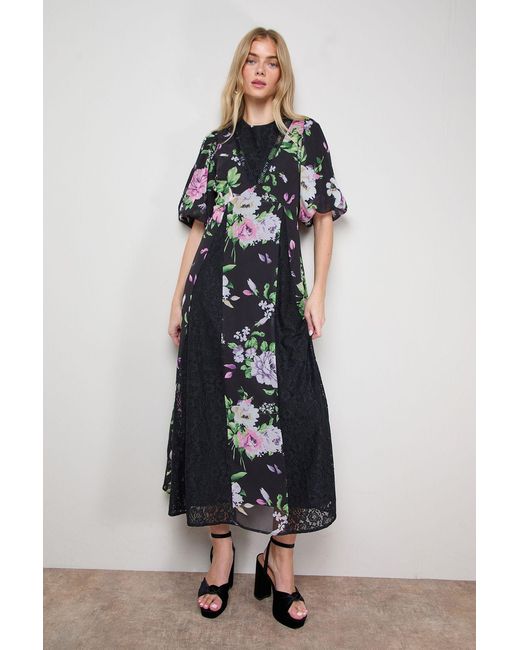Oasis Black Lace Fit And Flare Midi Dress