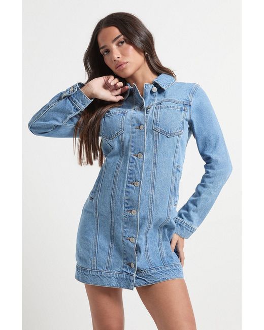 Boohoo Blue Petite Western Denim Mini Dress
