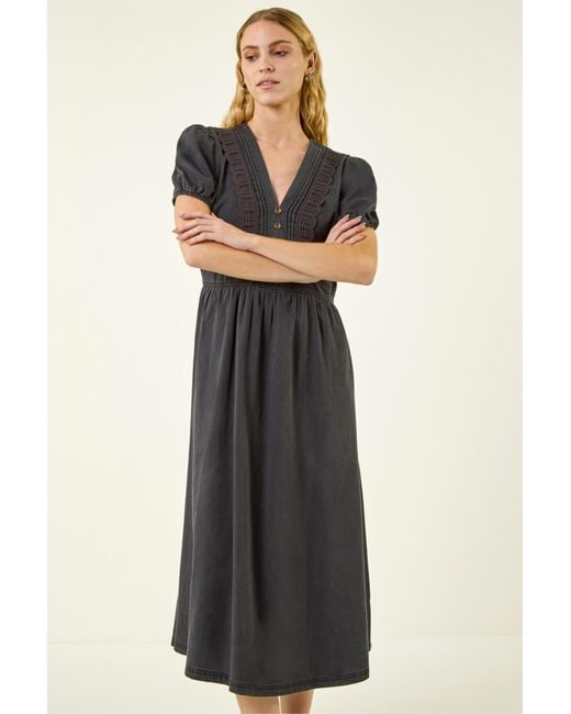 Roman Black Cotton Crochet Trim Dress