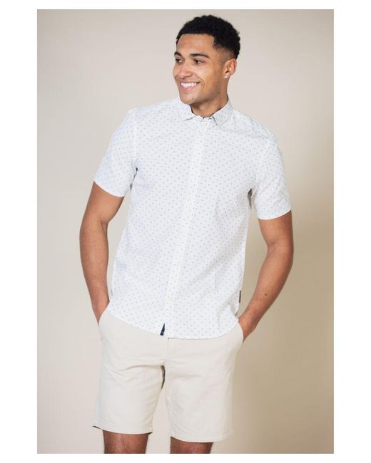 French Connection White Patterned Cotton Short Sleeve Shirt for men