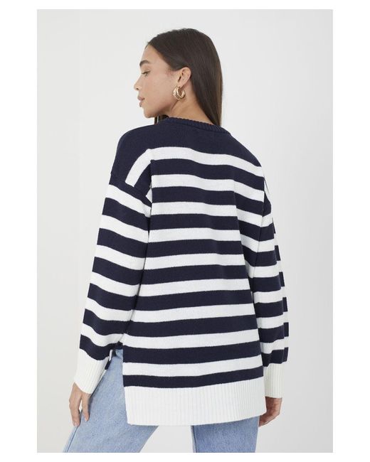 Brave Soul Blue Dark Navy 'greyson' Fine Stripe Oversized Knitted Jumper