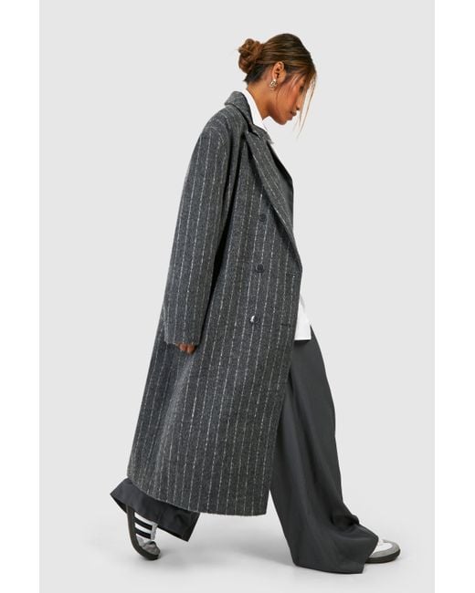 Boohoo Gray Pinstripe Oversized Coat