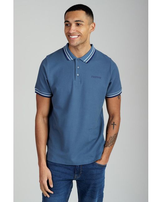 Firetrap Blue Mid Regular Fit Cotton Button Polo Shirt With Contrast Trim for men