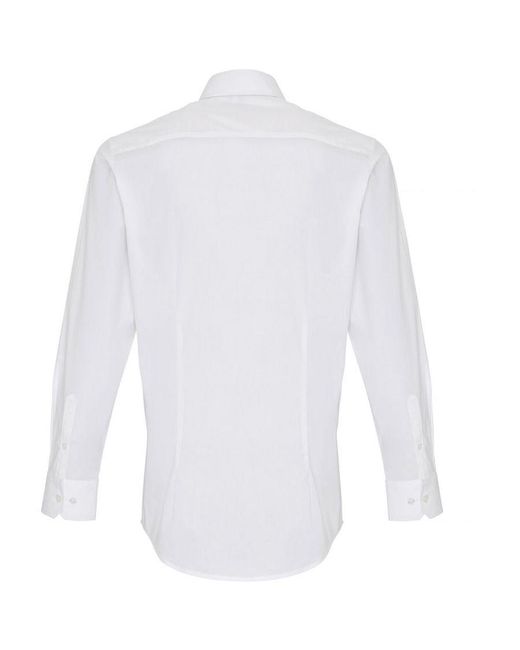 PREMIER White Stretch Fit Poplin Long Sleeve Shirt for men