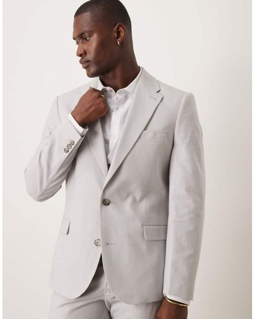 ASOS Gray Linen Blend Skinny Suit Jacket for men