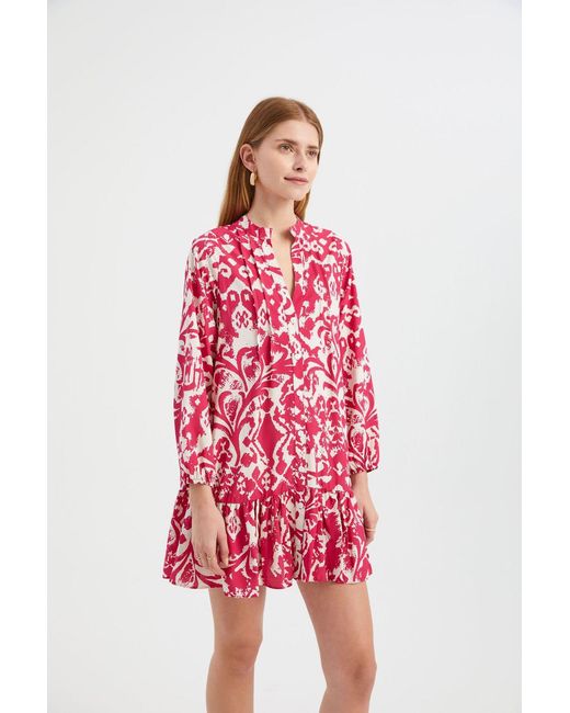 Hiccup Red Pleated Mini Boho Dress