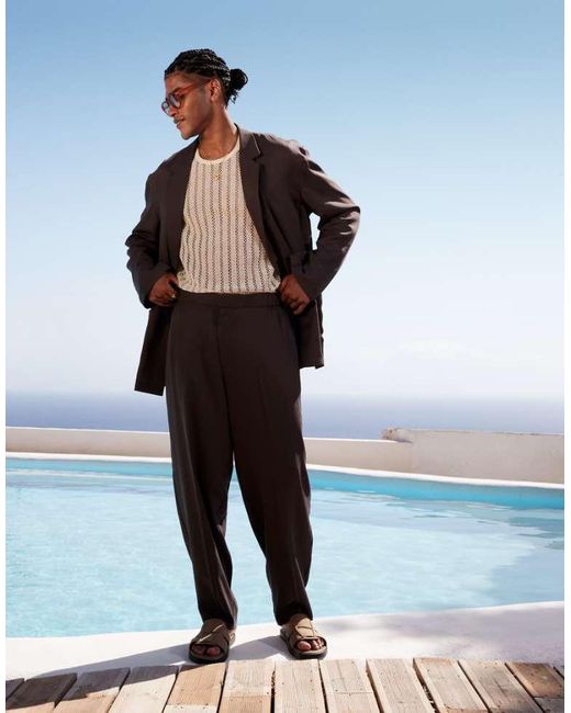 ASOS Blue Oversized Tapered Lightweight Suit Trousers for men