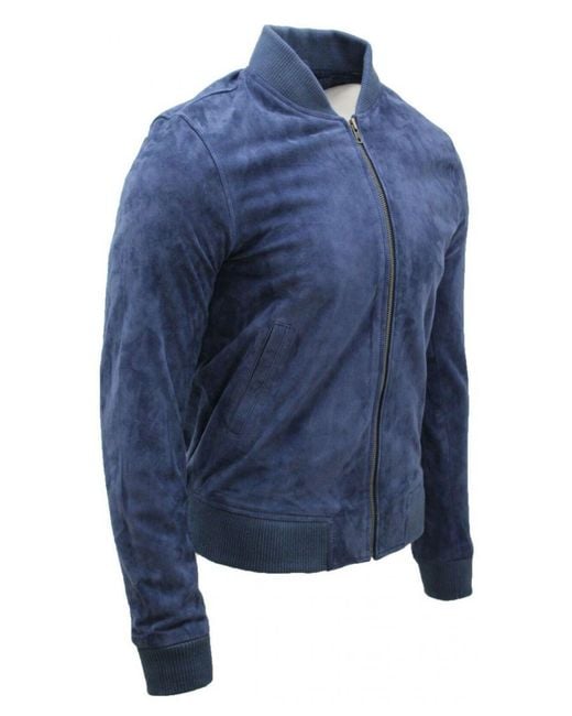 Infinity Leather Blue Varsity Soft Suede Bomber Jacket for men