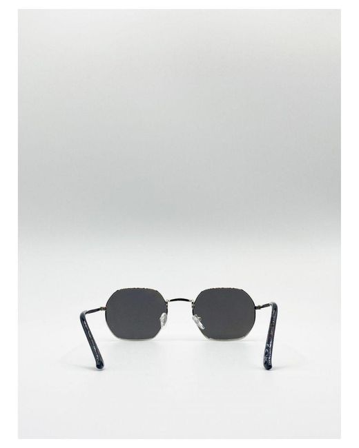 SVNX White Hexagon Metal Frame Sunglasses With Mirror Lenses for men