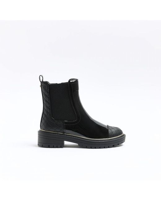 River Island Black Chelsea Boots Wide Fit Quilted Pu