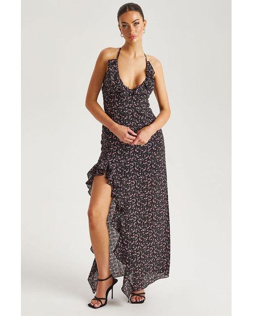 Urban Bliss Black Pattern Floral Ruffle Strappu Maxi Dress