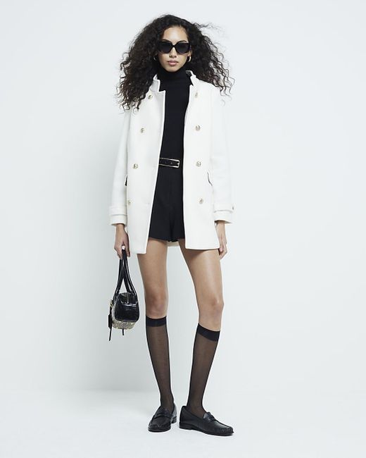 River Island White Coat Military Button
