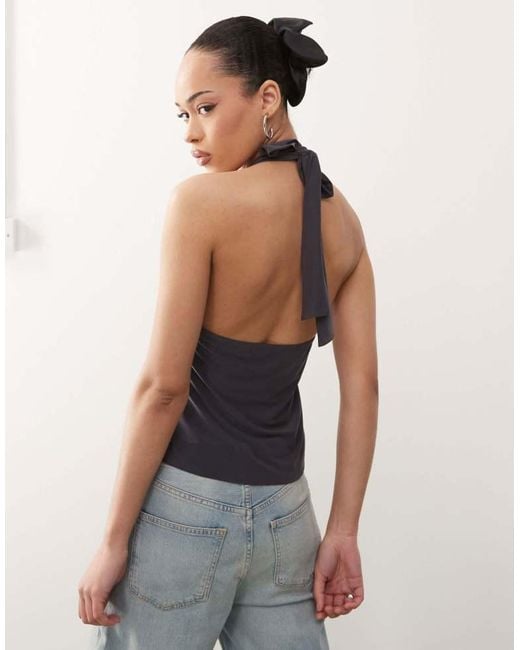 Collusion Black Halter Neck Top With Front Twist Detail