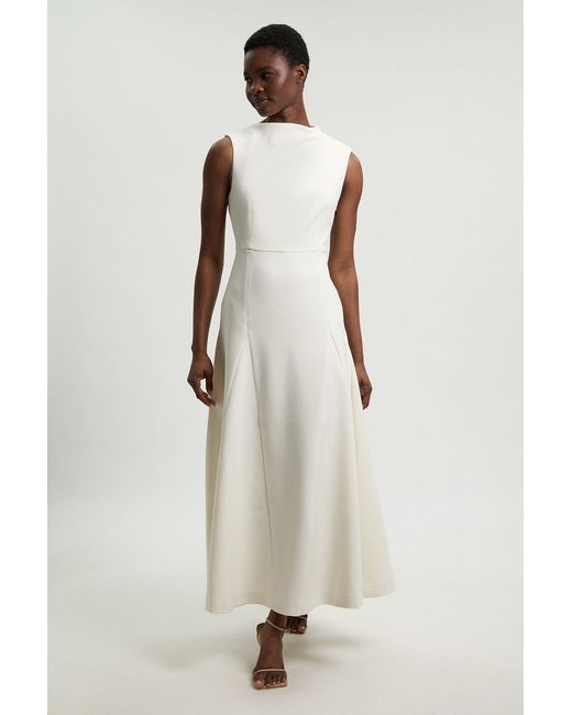 Karen Millen Natural Compact Stretch Tailored Colour Block Full Skirted Midi Dress