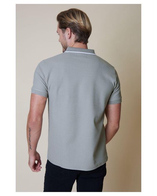Threadbare Gray 'Catford' Tipping Detail Rib Collar Polo Shirt for men