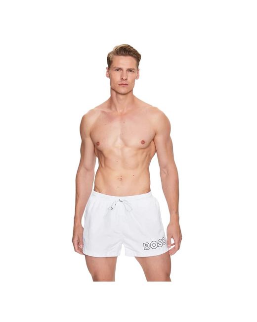 Boss White Swim Trunks Print B for men