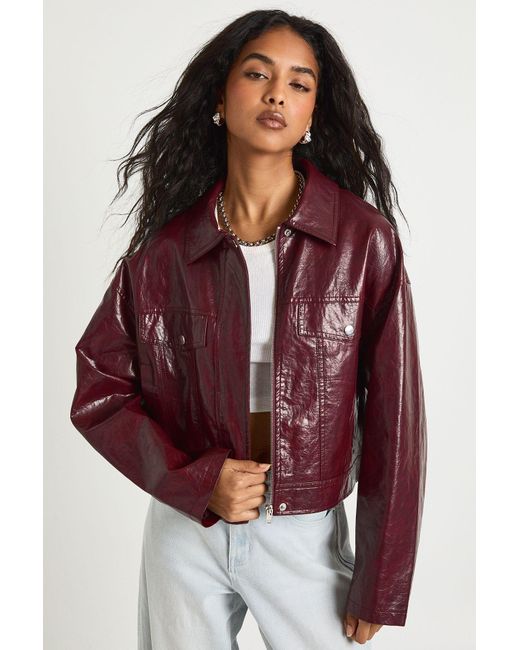 Boohoo Red Boxy Faux Leather Jacket