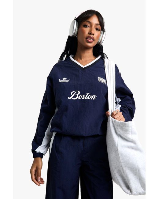 Boohoo Blue V Neck Oversized Elasticated Hem Top