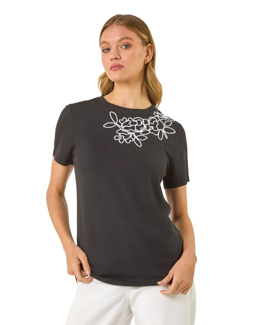 Roman Black Embroidered Stretch T-Shirt