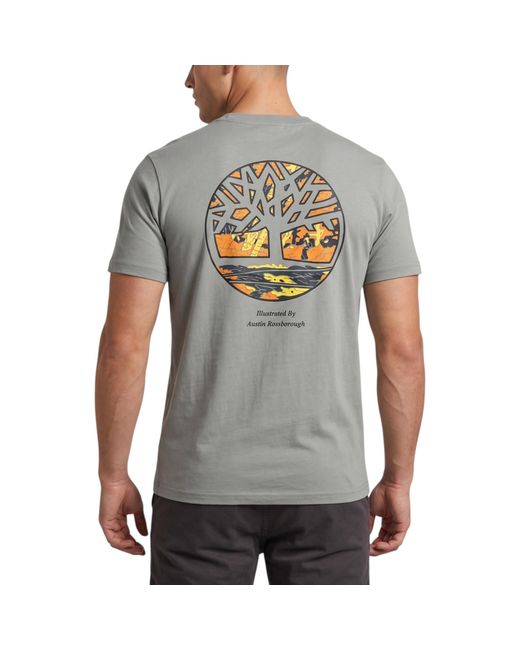 Timberland Gray T Shirts Illustrated Tree Logo Crew Neck Pullover Summer Top New for men