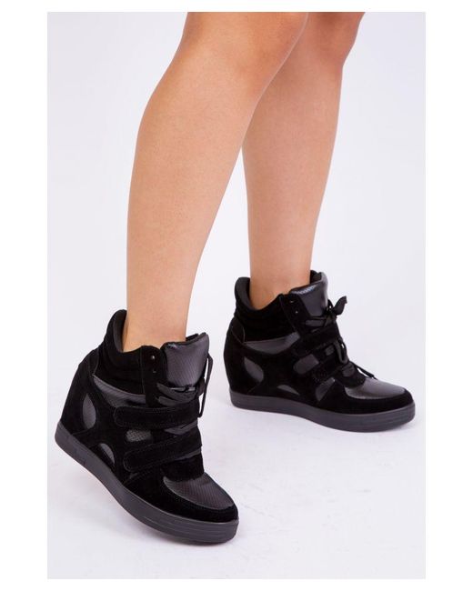 Where's That From Black Hitop Wedge Trainers With A Front Lace Up And Velcro